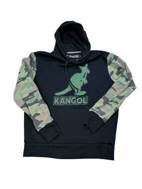 Kangol Black Pullover Hoodie with Green Camo Sleeves